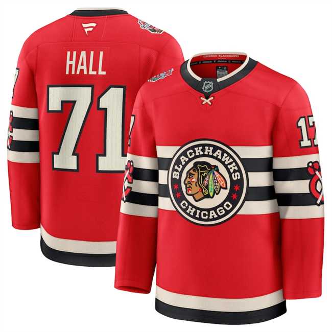 Mens Chicago Blackhawks #71 Taylor Hall Red 2024-25 Winter Classic Stitched Hockey Jersey Dzhi->chicago blackhawks->NHL Jersey